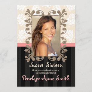 Invitations photo du Sweet sixteen de Damas noir r