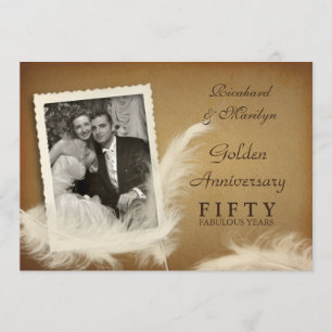 Invitations photo en plume fantaisie du 50e annive
