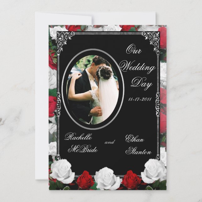 Invitations photo Mariages White & Red Roses 5x7 (Devant)
