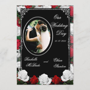 Invitations photo Mariages White & Red Roses 5x7