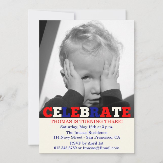 Invitations photo pour la fête d'anniversaire des  (Devant)