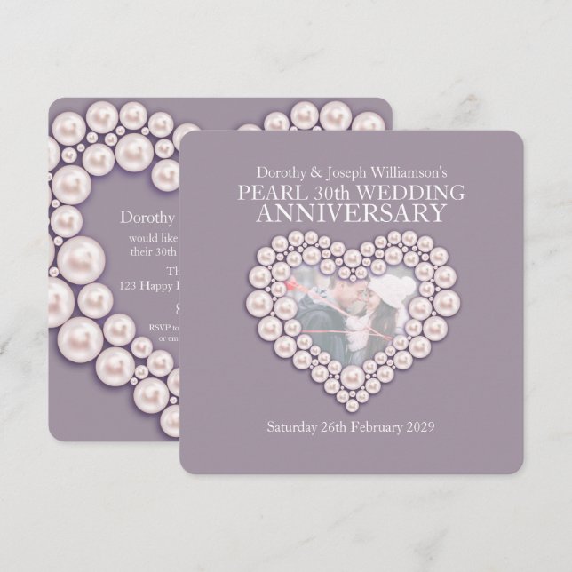 Invitations photo pour les 30 ans de mariage perle (Devant / Derrière)