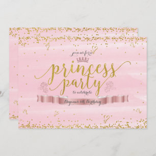 Invitations photo Princess Party rose et or