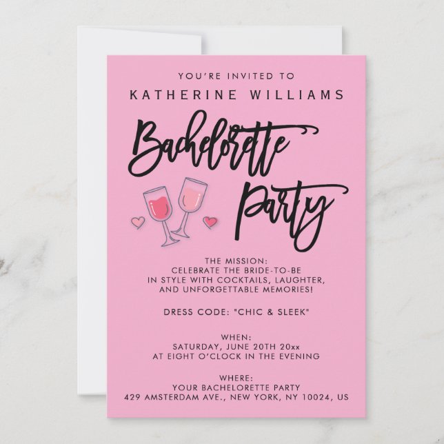 Invitations Pink Cute Bachelorette Party (Devant)