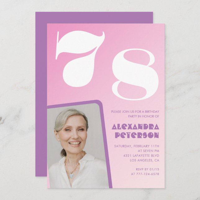 Invitations Pink Super 78e anniversaire Retro Phot (Devant / Derrière)