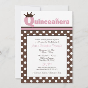 Invitations Polka Dot et Quinceañera Rose Brown