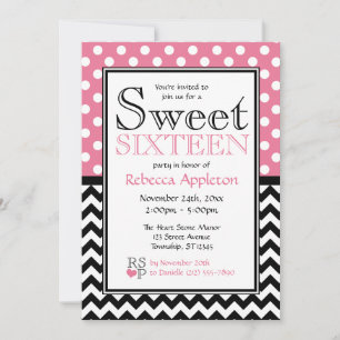Invitations Polka Dot Pink & Chevron Sweet sixteen