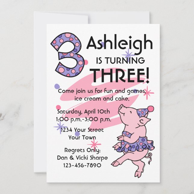 Invitations porcines de coutume d'anniversaire de (Devant)