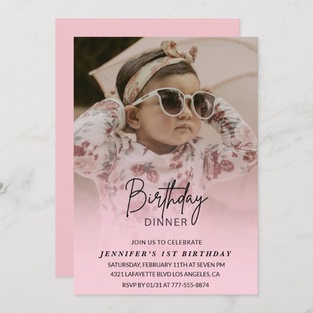 Invitations pour 1er anniversaire Anniversaire Dîn (Devant / Derrière)