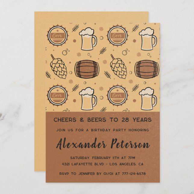 Invitations pour 28e anniversaire de bière Rustic  (Devant / Derrière)