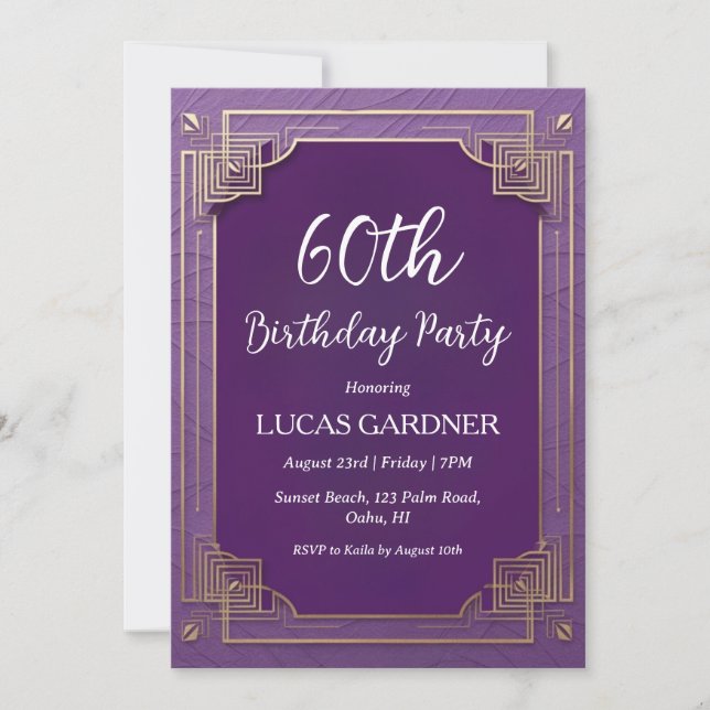 invitations pour 60e anniversaire violet et or (Devant)