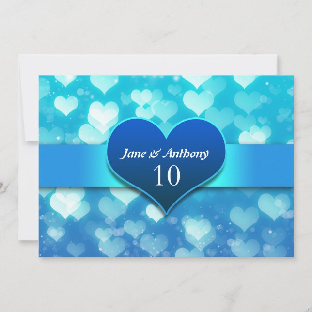 invitations pour anniversaire de mariage cœur bleu (Devant)