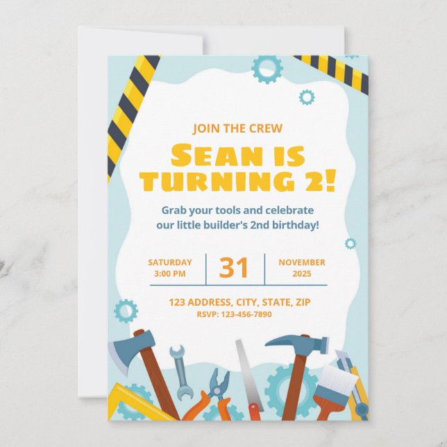 Invitations pour la fête d'anniversaire de constru (Devant)