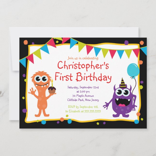 Invitations pour la fête d'anniversaire de mignonn (Devant)