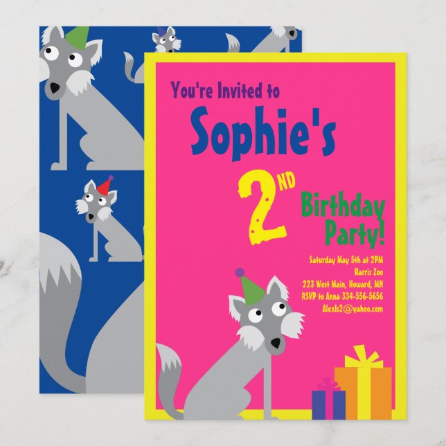 Invitations pour la fête d'anniversaire de Wolf An (Devant / Derrière)