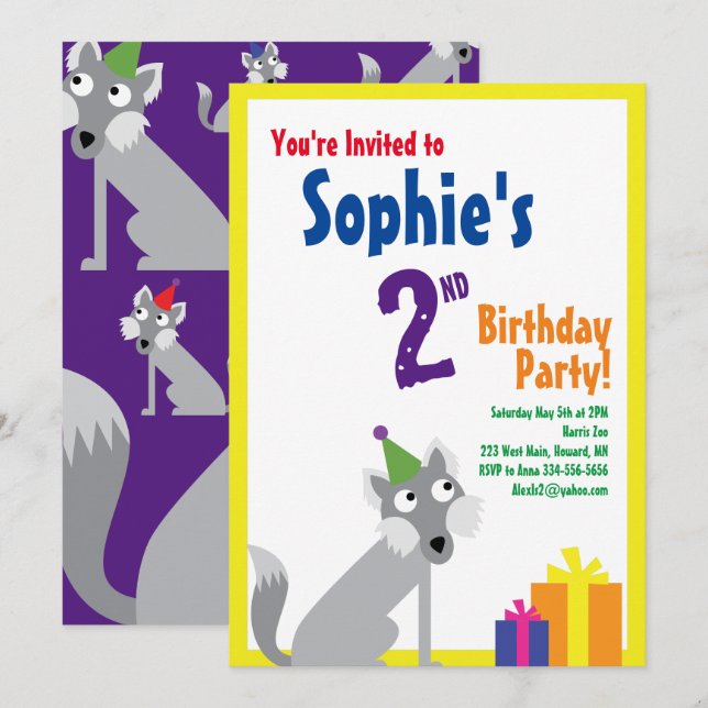 Invitations pour la fête d'anniversaire de Wolf An (Devant / Derrière)