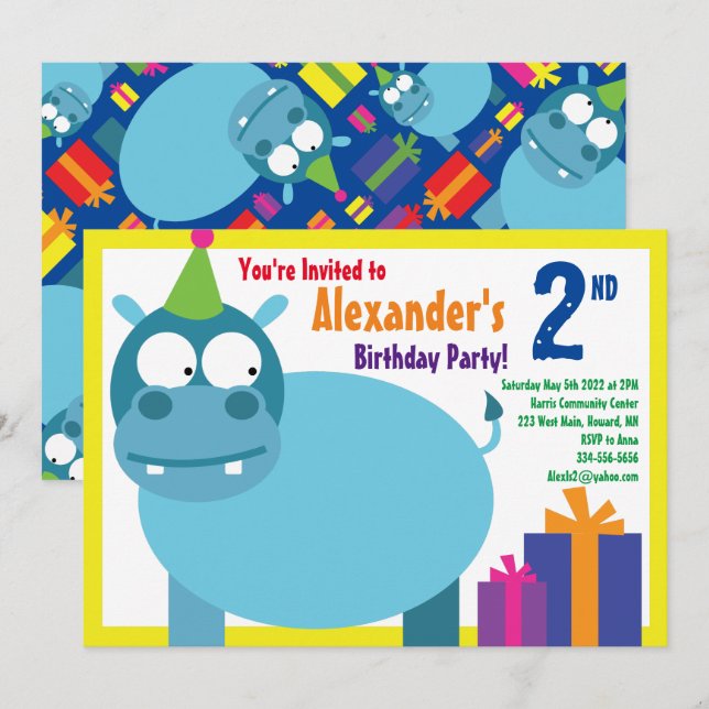 Invitations pour la fête d'anniversaire des enfant (Devant / Derrière)
