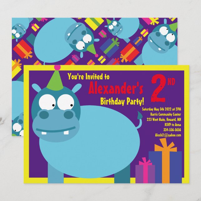 Invitations pour la fête d'anniversaire des enfant (Devant / Derrière)