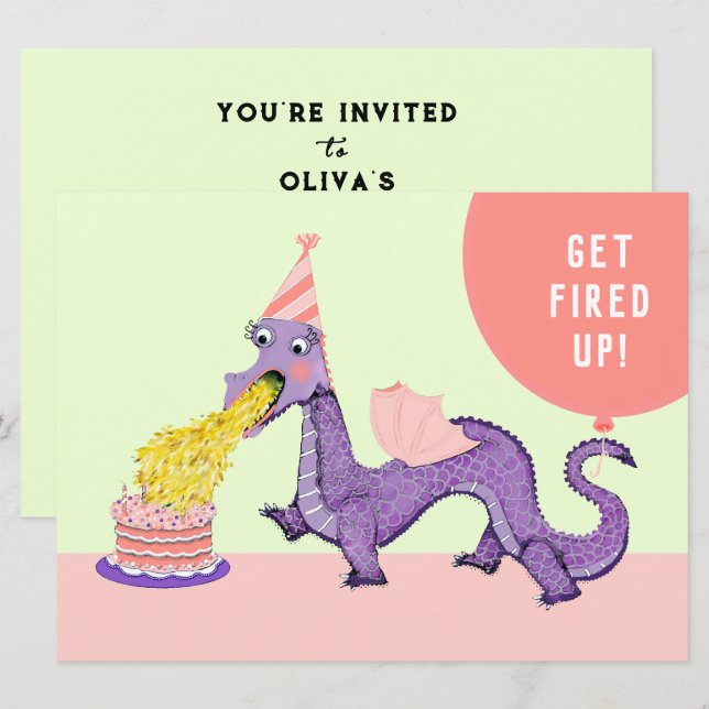 Invitations pour la fête d'anniversaire du dragon  (Devant / Derrière)