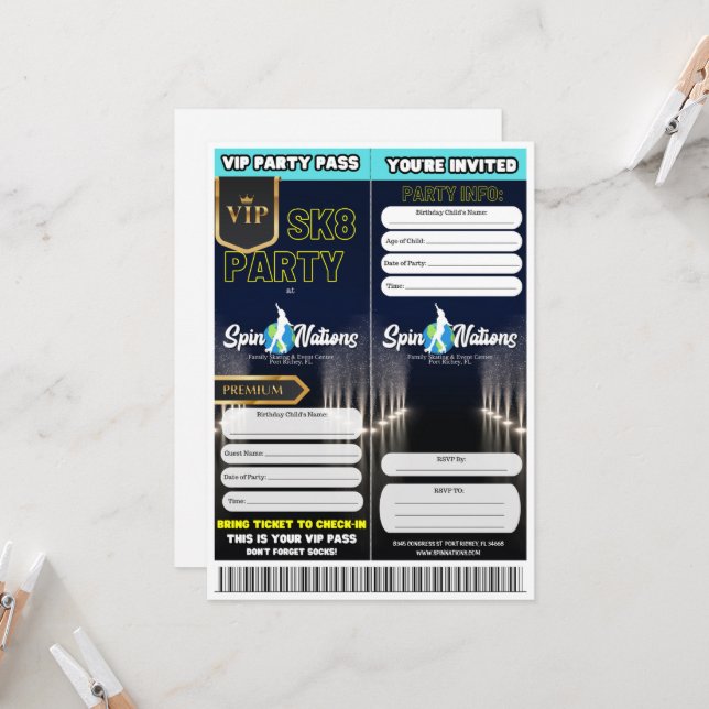 Invitations pour la fête de skate VIP (Devant/Arrière en situation)