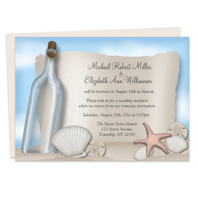 Invitations pour la réception uniquement à la plag (Message Bottle Beach Reception Only Invitations from Starzraven on Zazzle. Digital option available.)