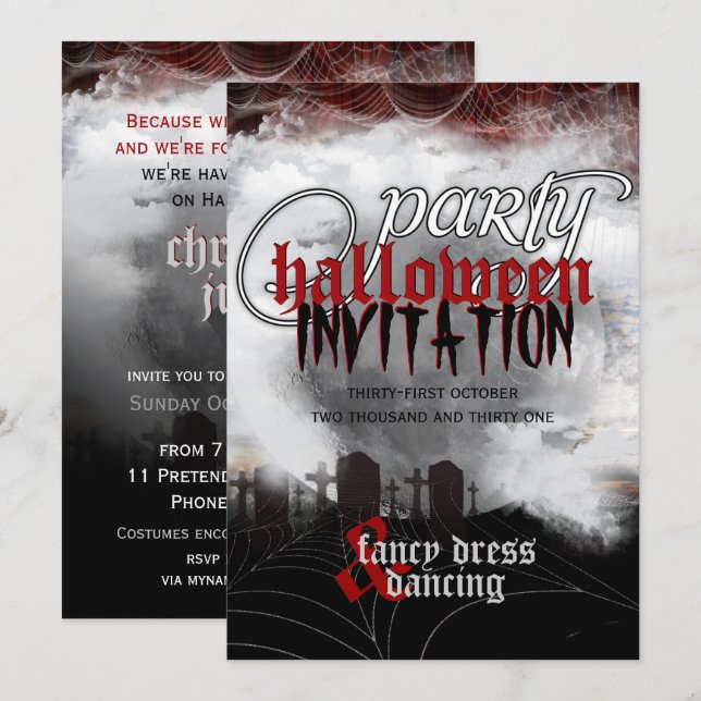 Invitations pour la soirée d'Halloween Cimetière s (Devant / Derrière)