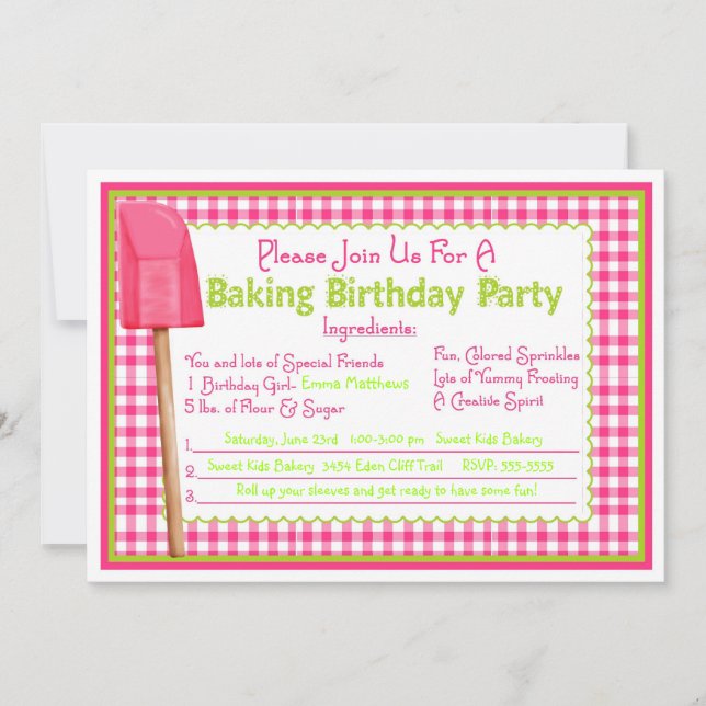 Invitations pour l'anniversaire de cuisine (Devant)
