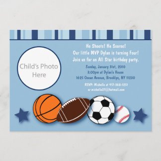 Invitations pour l'anniversaire de Sports All Star