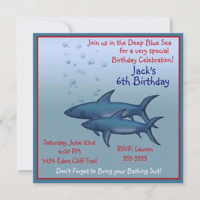 Invitations pour l'anniversaire des requins (Devant)