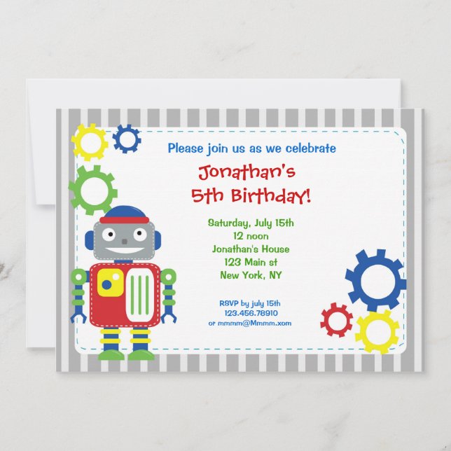 Invitations pour l'anniversaire des robots (Devant)
