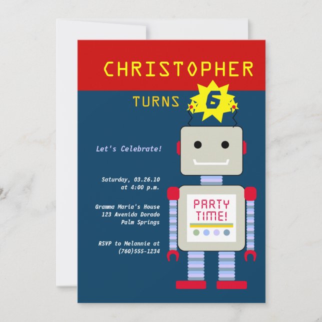 Invitations pour l'anniversaire des robots (Devant)