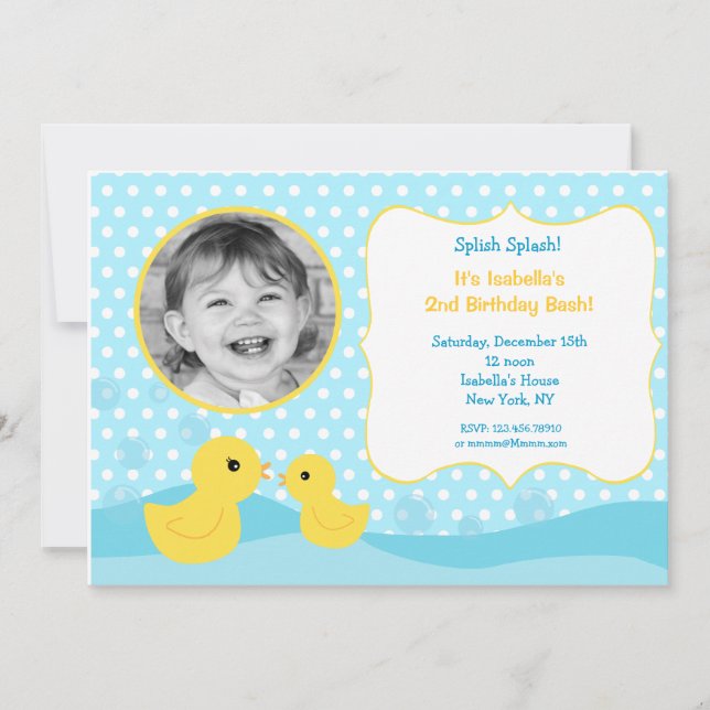 Invitations pour l'anniversaire du canard en caout (Devant)