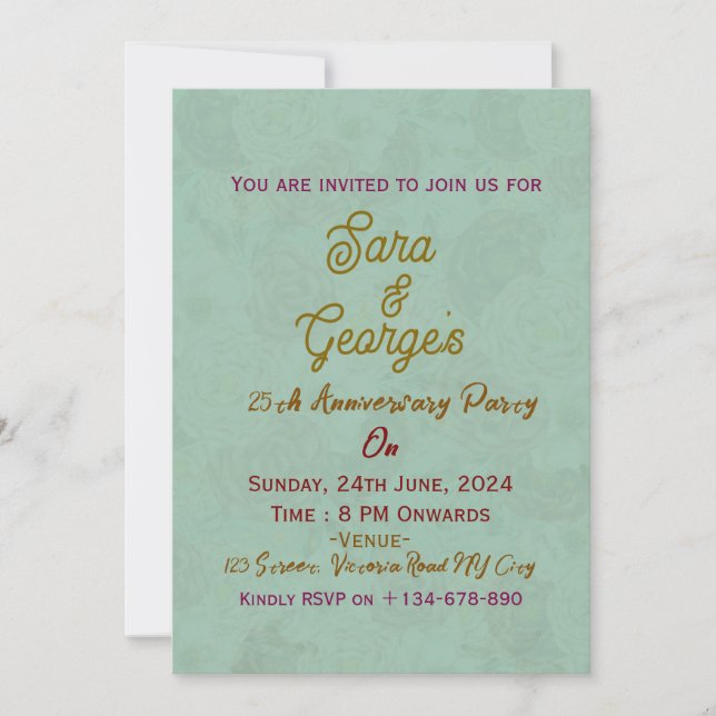 Invitations pour l'anniversaire du mariage (Devant)