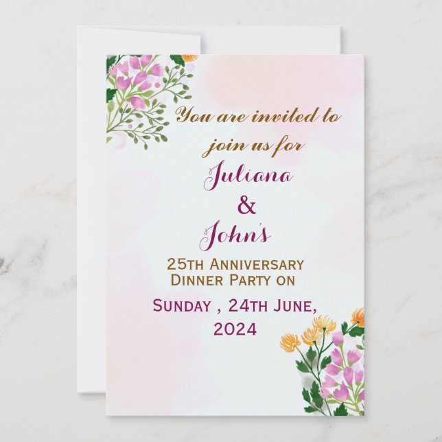 Invitations pour l'anniversaire du mariage (Devant)