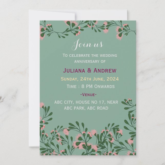 Invitations pour l'anniversaire du mariage (Devant)