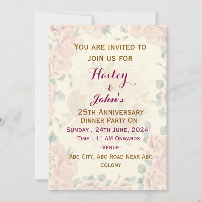 Invitations pour l'anniversaire du mariage (Devant)