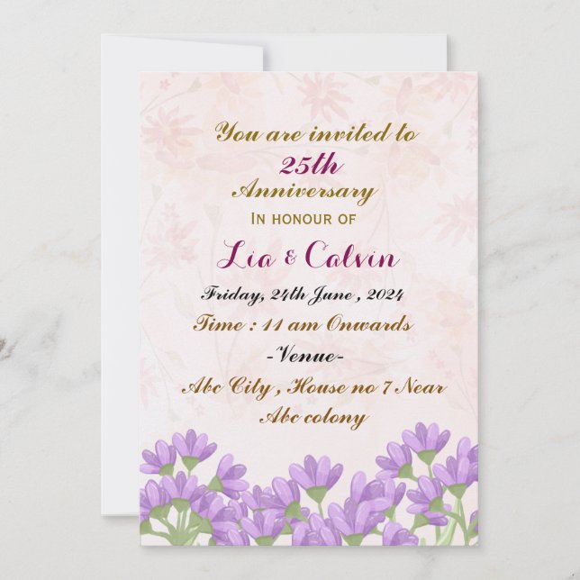 Invitations pour l'anniversaire du mariage (Devant)
