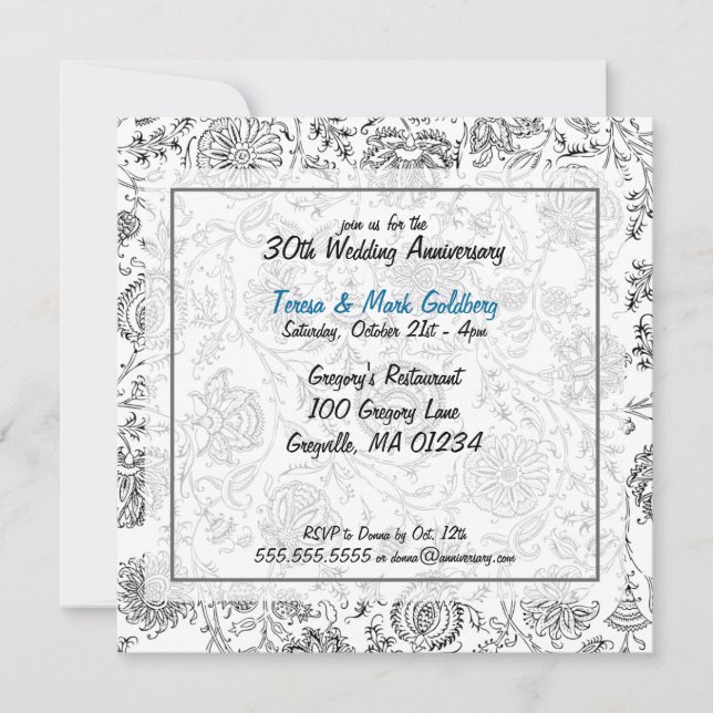 Invitations pour l'anniversaire du Mariage noir et (Devant)