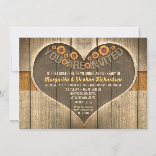 invitations pour l'anniversaire du mariage rustiqu (Devant)