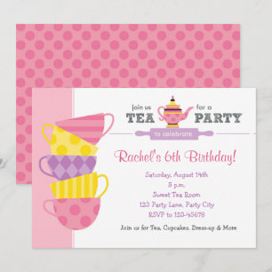 Invitations Pour L'Anniversaire Du Thé (Tasses De