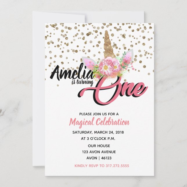 Invitations pour le 1er anniversaire de l'Unicorne (Devant)