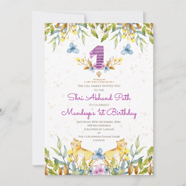  Invitations pour le 1er anniversaire Sukhmani Sah (Devant)