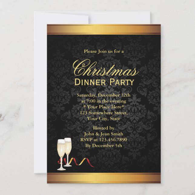 Invitations pour le dîner de Noël Gold & Black (Devant)