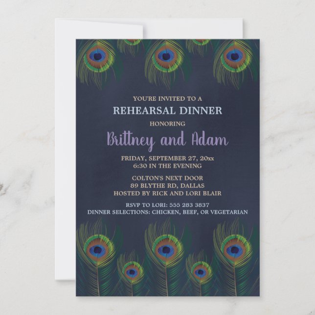Invitations pour le dîner de répétition de Peacock (Devant)