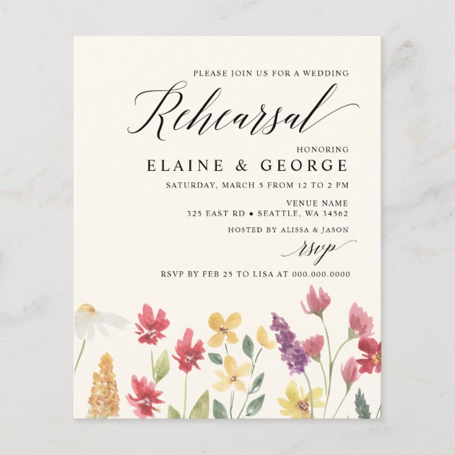 Invitations pour le dîner de répétition des Fleurs (Devant)