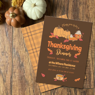 Invitations pour le dîner de Thanksgiving Brown et