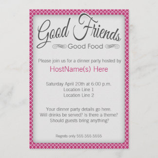 Invitations pour le dîner en rose