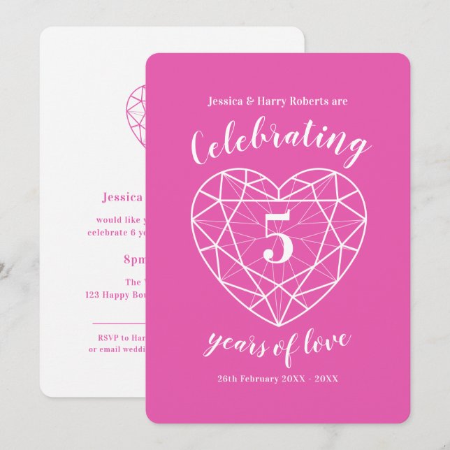 Invitations pour les 5 ans de mariage en Tourmalin (Devant / Derrière)