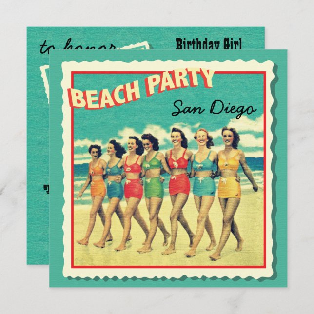 Invitations pour les fêtes de plage de cartes post (Devant / Derrière)