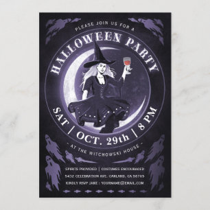 Invitations pour l'Halloween sorcière et lune   Po